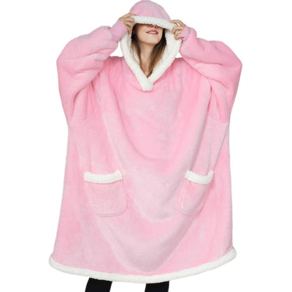 Pink Blanket Hoodie+Gray Knee Socks Bundle